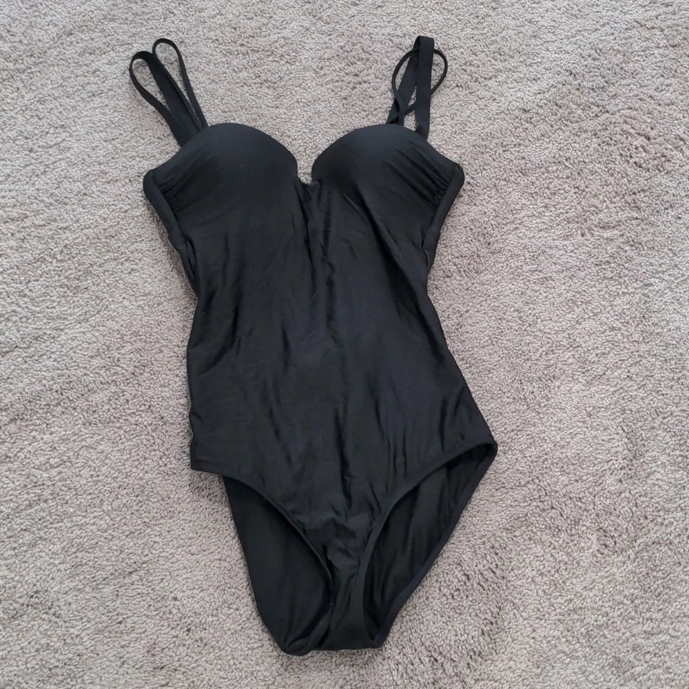 Athleta Black One Piece Swimsuit Built-in Padding with Notch neckline size XS